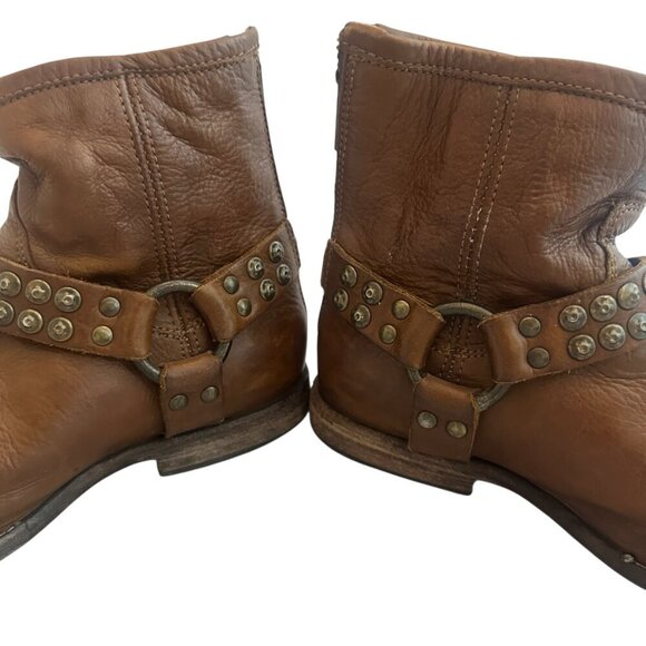 Frye Phillip Studded Harness Boots Booties Short Brown Leather Size 6.5 Women's - Picture 12 of 15